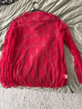 Sheer Red Lace Long-Sleeve Top